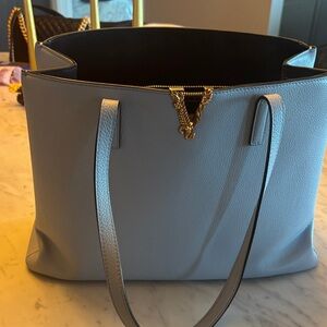 Versace Light Blue Tote with Gold Accents
